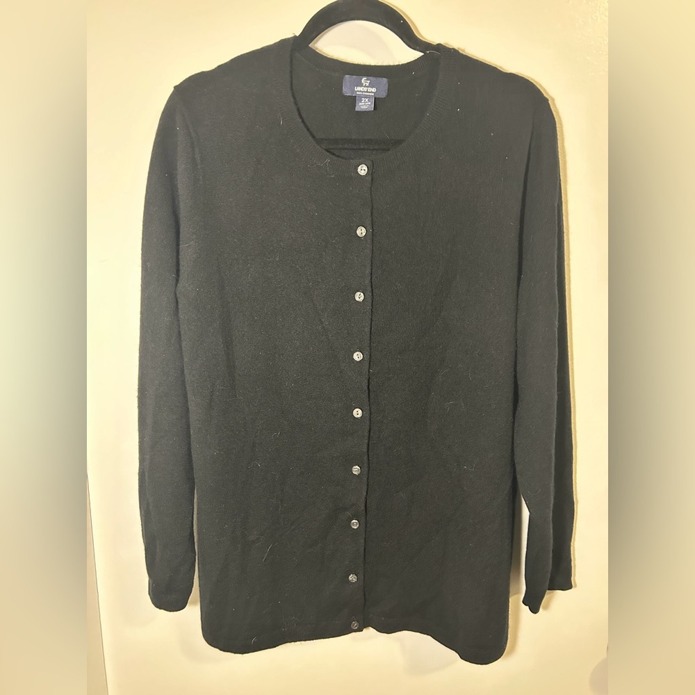 Lands' End Black Button-Up Cardigan Cashmere